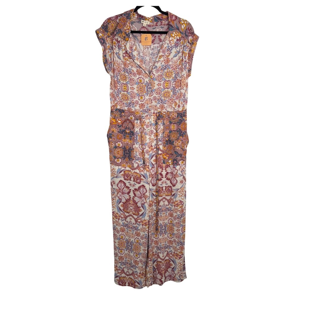 POL Women's Floral Print Button Front Wide Leg Jumpsuit Size Small